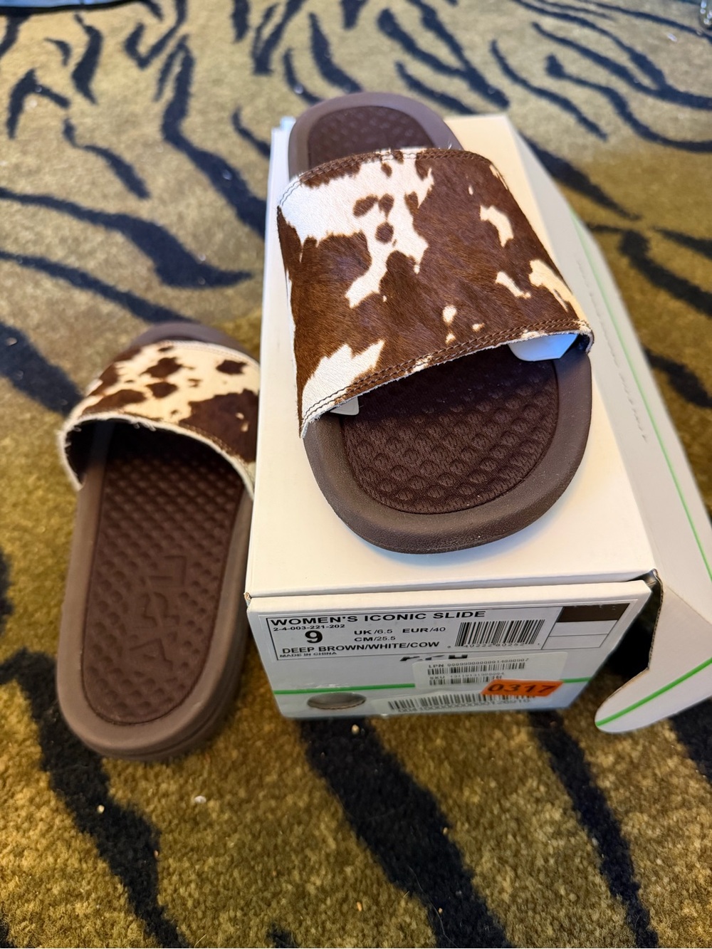 Women's Iconic APL Cow-Print Slide Sandals